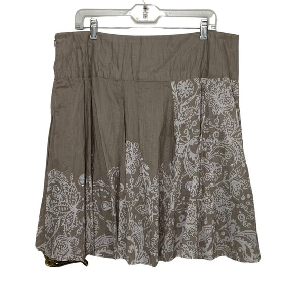 INC International Concepts Tan/White Floral Print Sequined A-Line Skirt Size 16 - Picture 2 of 9